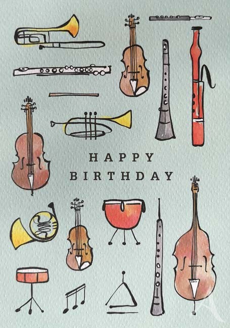 Doppelkarte "Happy Birthday" (Musikinstrumente) - die letzten Exemplare!