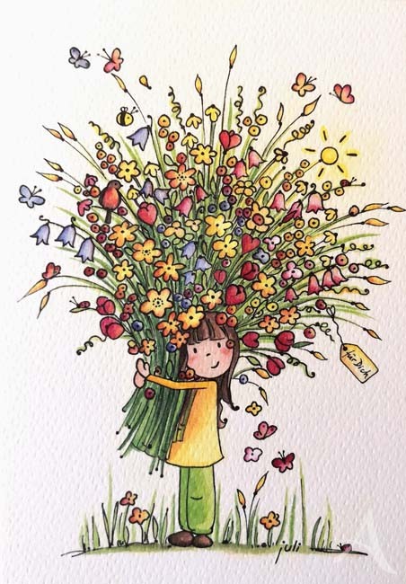 Doppelkarte "Für Dich" - Mädchen mit Blumen