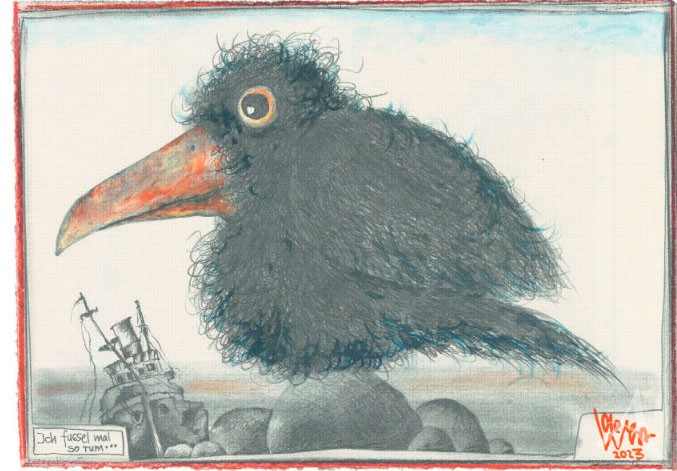 Kunstpostkarte "Ich fussel mal so rum..." (Vogel)
